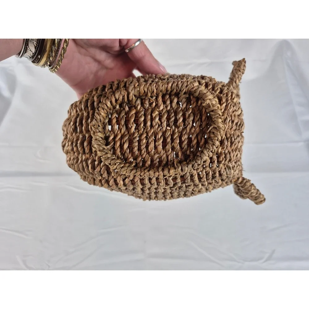 Vintage Woven Turkey Basket Thanksgiving Centerpiece Wicker Seagrass Decor Brown